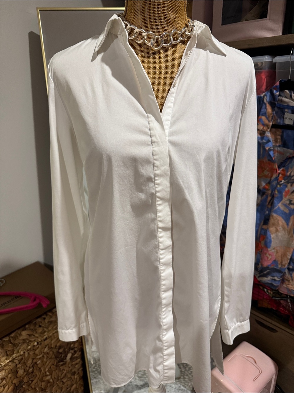 Lafayette 148 New York White Button-Front Long-Sleeve Shirt